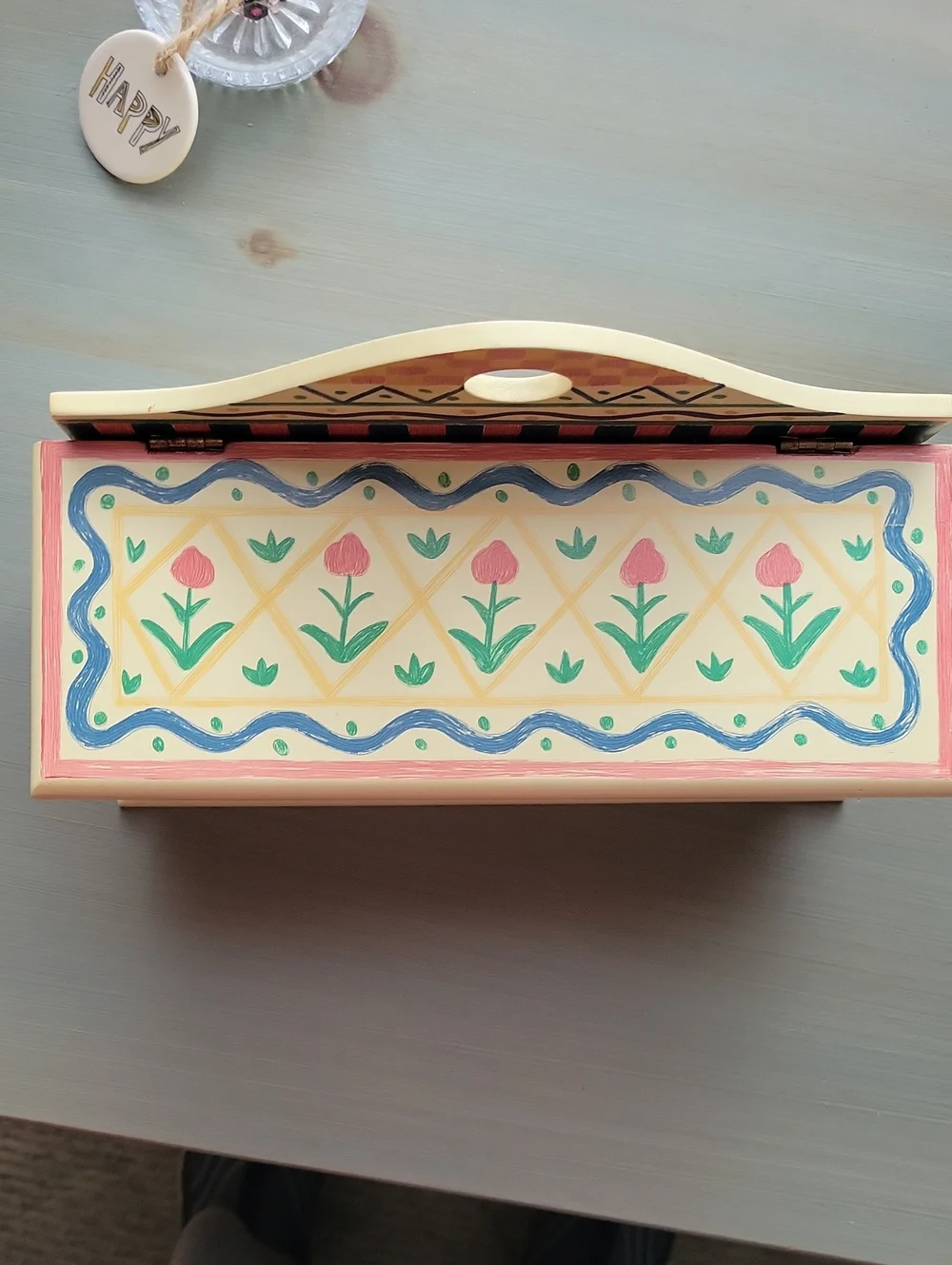 Handpainted Floral Wood Letter Trinket Box